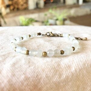 Dainty Natural Moonstone 4mm Beaded Bracelet, Adjustable